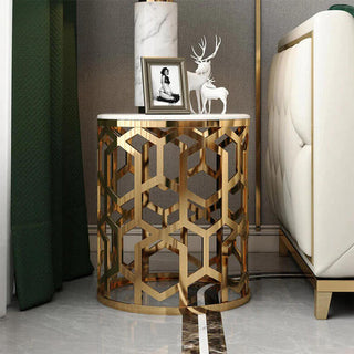 white marble side table gold stainless steel living room