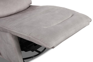 Gray recliner chair with a focus on the armrest and seat