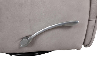 Close-up of a recliner with a silver handle on a white background