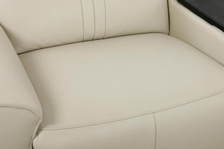 Close-up of a beige leather sofas seat