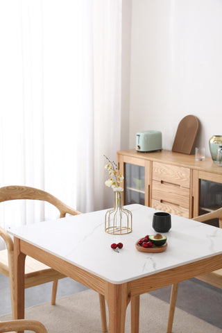 armando oak square dining table with stone top