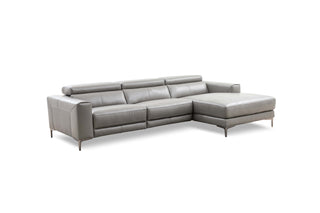 beige leather l shape electric recliner sofa side view