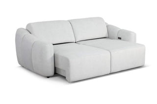 Gray sofa with a slide out feature on a white background