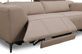 Beige electric sofa with reclining feature on a white background