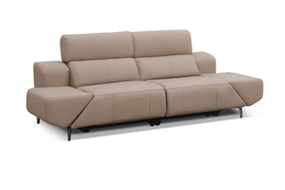 Beige leather recliner sofa on a white background