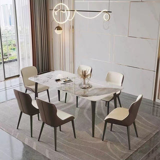 classic white sintered stone dining table with 6 chairs