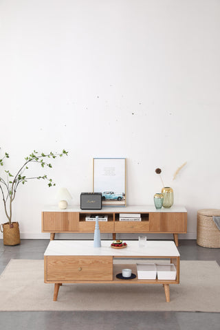 contemporary parma wood coffee table with stone top