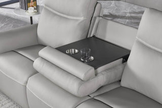 devin leather sofa with console