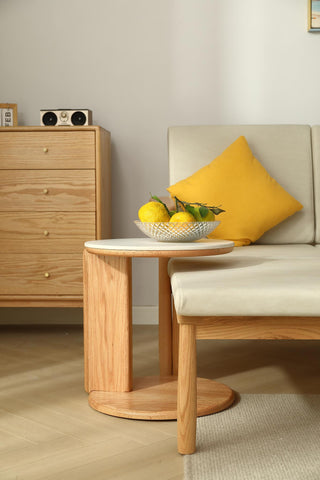 elegant elio wooden round coffee table oak and white