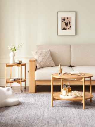 ella oak coffee table on wheels