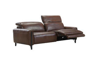 Brown leather reclining sofa on a white background