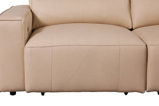 hazel beige leather slider sofa comfy seats