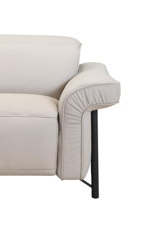 Beige sofa with black legs on a white background