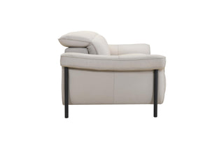 Beige sofa with black legs on a white background