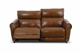 kamika 2 seater brown leather recliner sofa front view