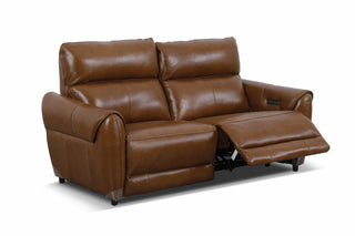 kamika 2 seater brown leather recliner sofa side view