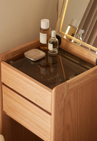 lexi dressing table and chair lift up mirror feature
