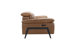 Brown leather recliner sofa side view