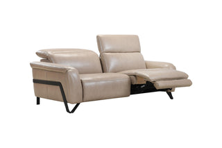 Beige leather recliner sofa on a white background