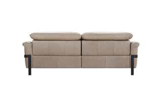 Beige sofa with black legs on a white background