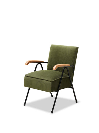 minerva fabric chair with wood accents