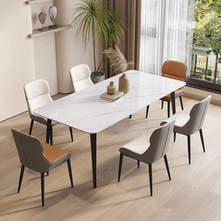 modern white sintered stone dining table with 6 maddison dining chairs
