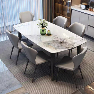 modern white sintered stone dining table with bryant dining chair