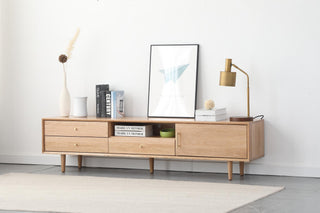 natural oak angelo oak wood tv console three drawers