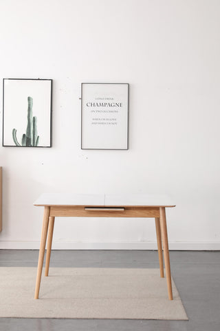 oak wood carlo extendable dining table with stone top