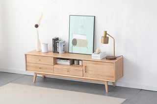 oak wood giovanni wooden tv console 3 drawers 1 door