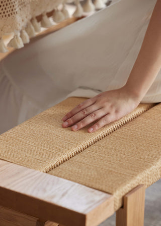 oak wood pavia dining bench corded seat