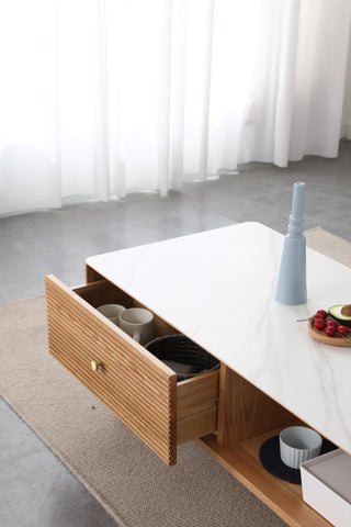 parma oak wood coffee table rectangular shape storage