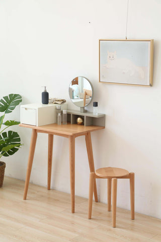 seth oak wood stool rounded legs