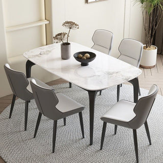 sintered stone dining table with five maddison dining chairs