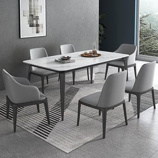 sintered stone dining table with grey dining chair