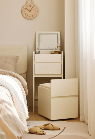 sleek white table dresser rose with ambient lighting