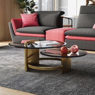 udine round glass coffee table