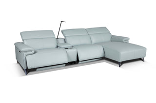 white modular l shaped recliner sofa side console reading light