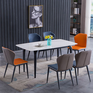 white sintered stone dining table with 6 bryant chair