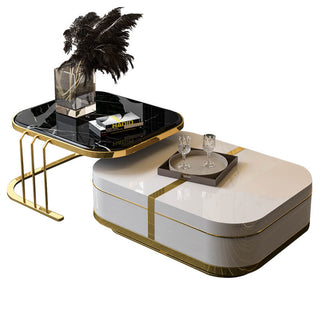 2 piece coffee table modern black white marble