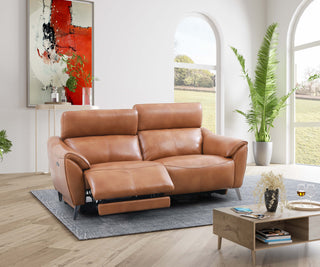 2.5 seater brown leather electric recliner sofa leg rest extended