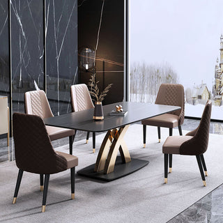 black sintered stone dining table full set