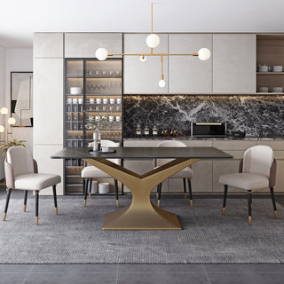 black sintered stone dining table with gold leg
