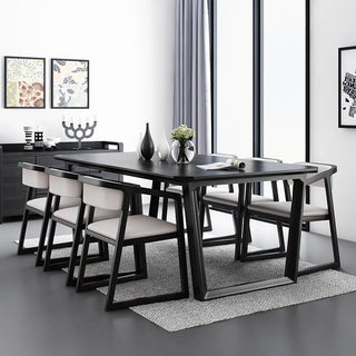 black wood dining table carbon steel leg side view
