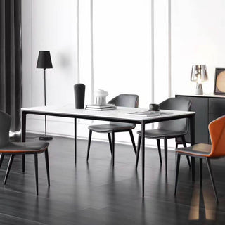 minimalist white sintered stone dining table