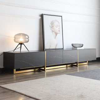 modern black sintered stone gold trim tv console