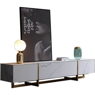 modern chic sintered stone white gold trim tv console