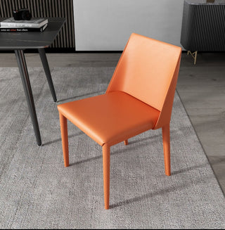 orange leather mid back dining chair