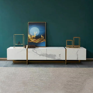 rectangle sintered stone block white tv console table