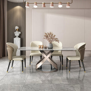 rose gold leg sintered stone dining table